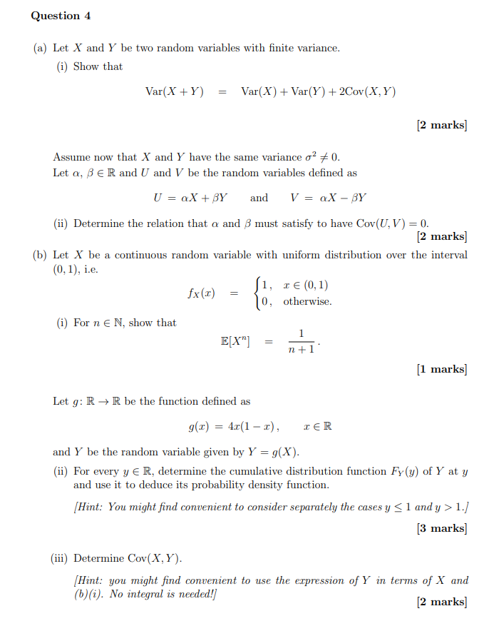 Solved Question 4 (a) Let X and Y be two random variables | Chegg.com