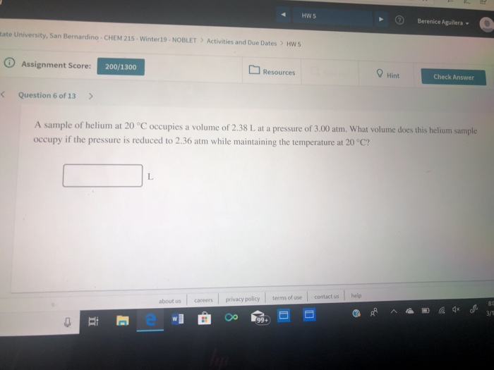 Solved a sample of helium at 20 C occupies a volume of 2.38 | Chegg.com