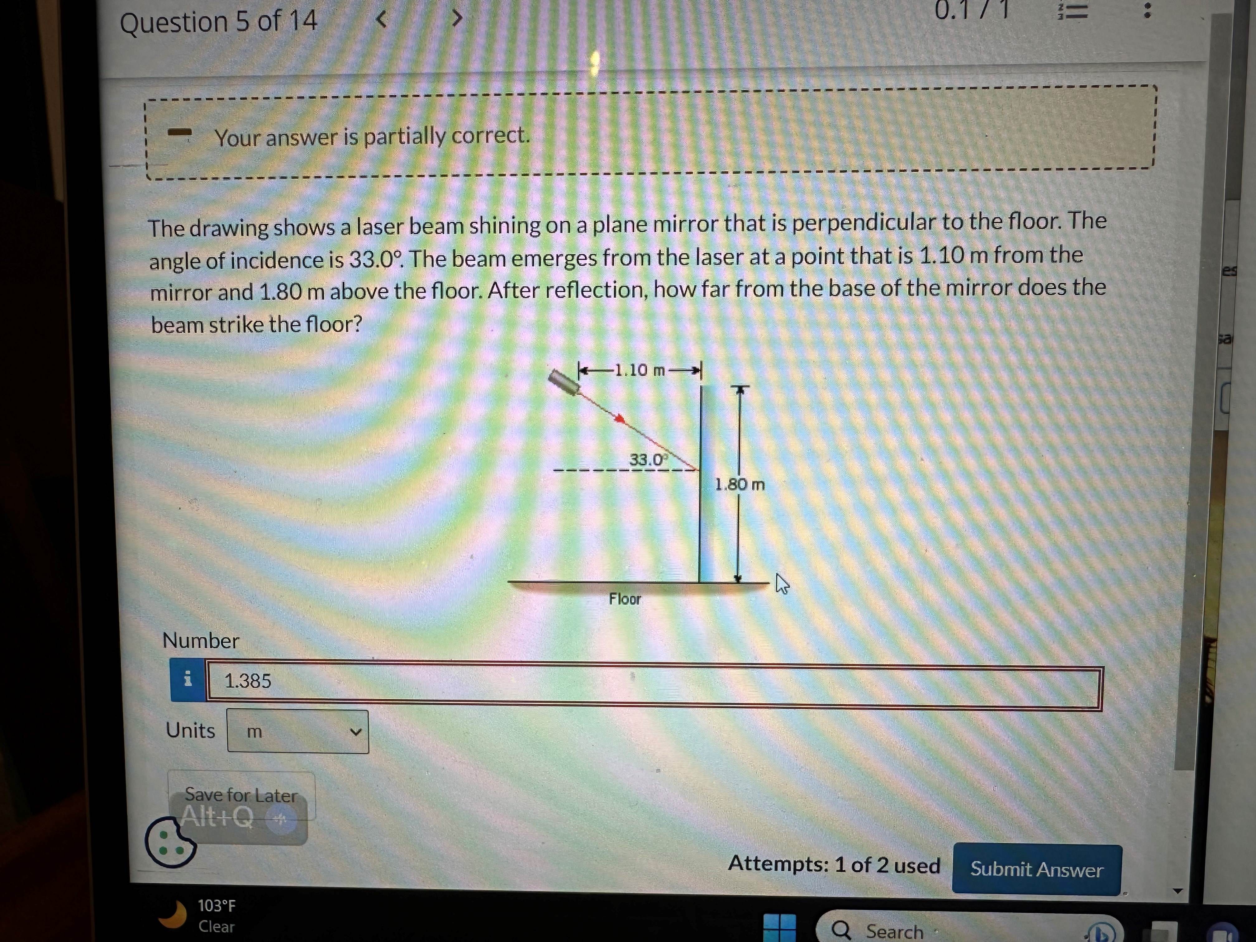 Solved The drawing shows a laser beam shining on a plane