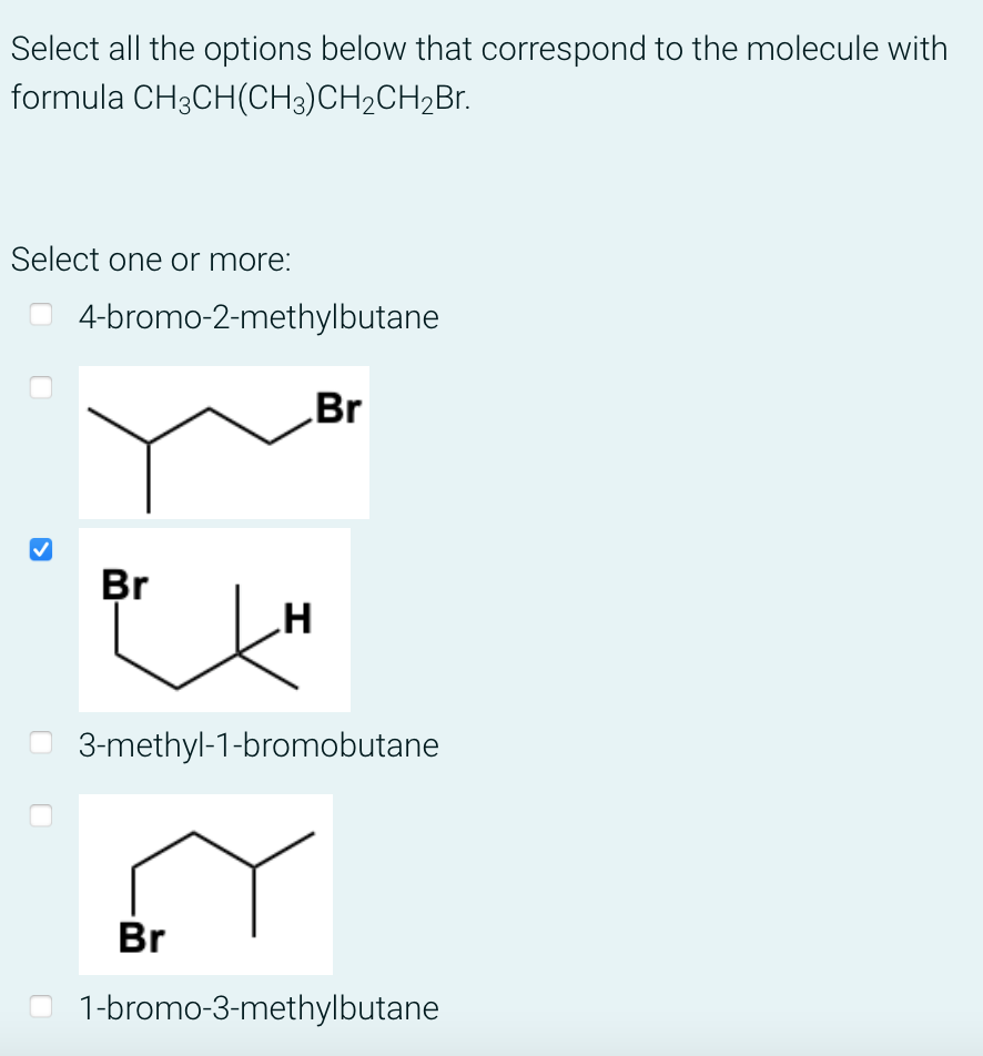 Select all the options below that correspond to the