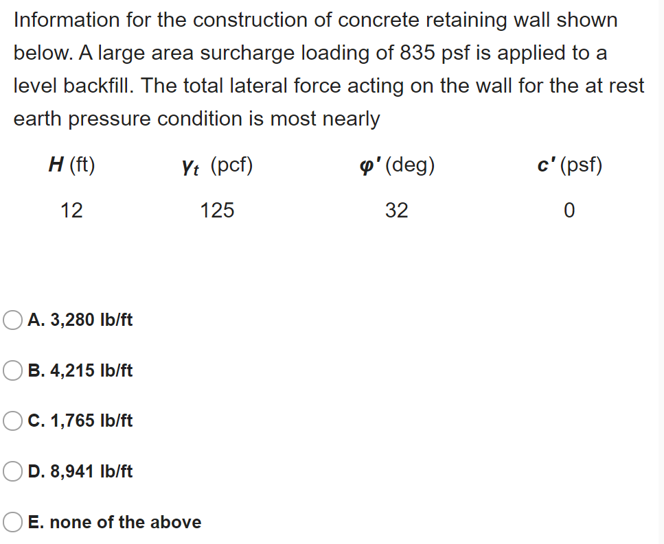 Solved Information for the construction of concrete | Chegg.com