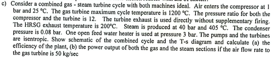 Solved Consider a combined gas - steam turbine cycle with | Chegg.com