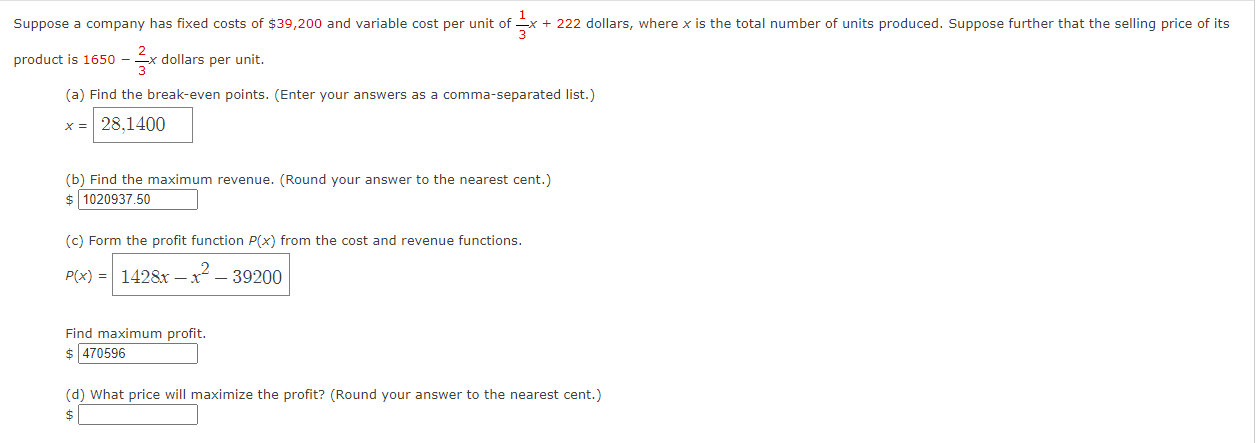 Solved product is 1650−32× dollars per unit. (a) Find the | Chegg.com