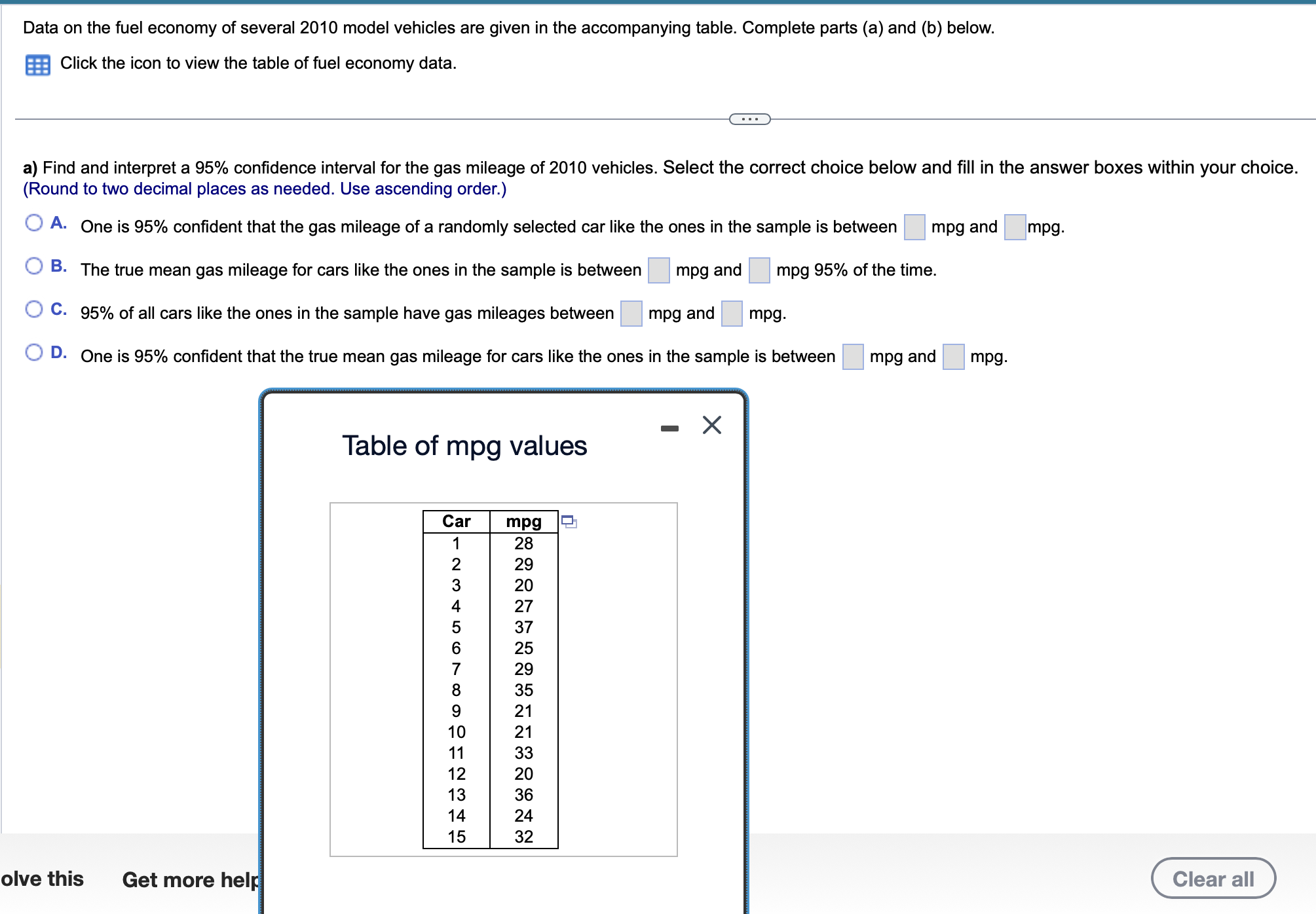 Solved Data on the fuel economy of several 2010 ﻿model | Chegg.com