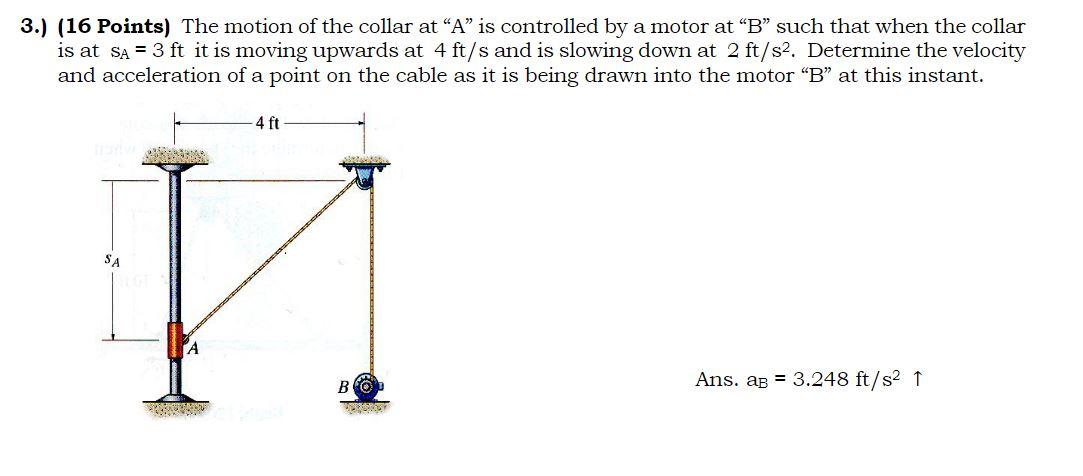 Solved (16 Points) The motion of the collar at 