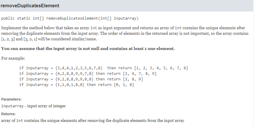 Solved removeDuplicatesElement public static int[] | Chegg.com