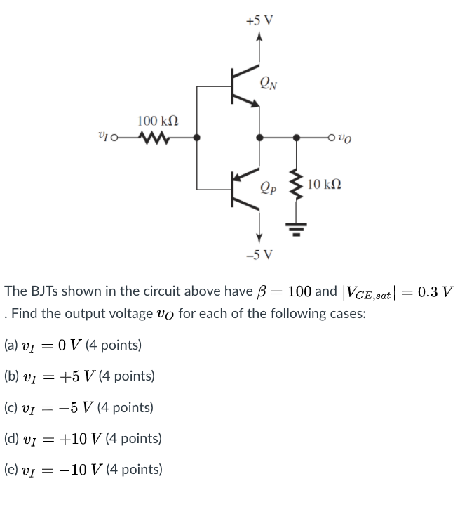 Solved 5 V On 100 K Vio Ovo Qp 10k 12 5 V The Bjts Sho Chegg Com