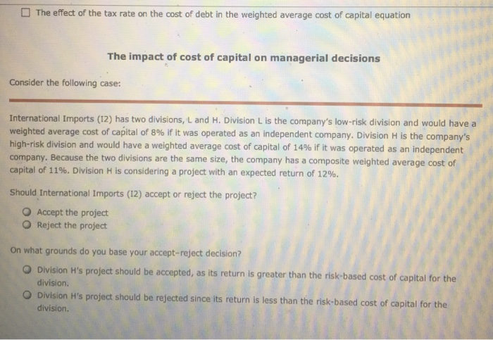 Solved 8. Factors that affect the WACC equation Aa Aa a Each | Chegg.com