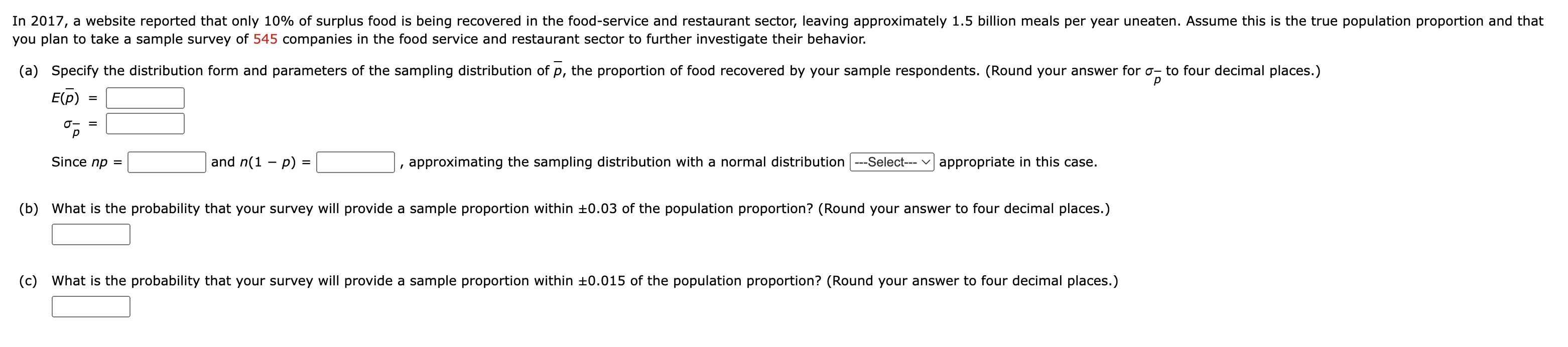 Solved you plan to take a sample survey of 545 companies in | Chegg.com