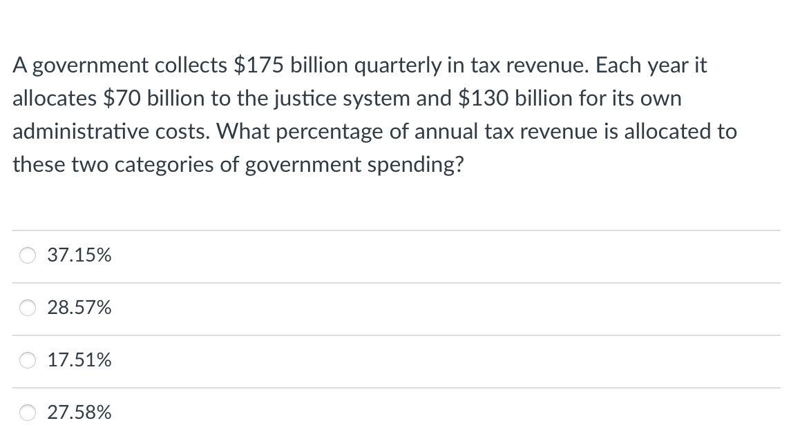 Solved A government collects $175 billion quarterly in tax Chegg