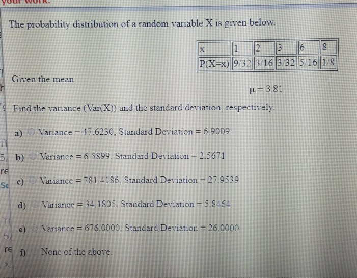 Solved The probability distribution of a random variable X | Chegg.com