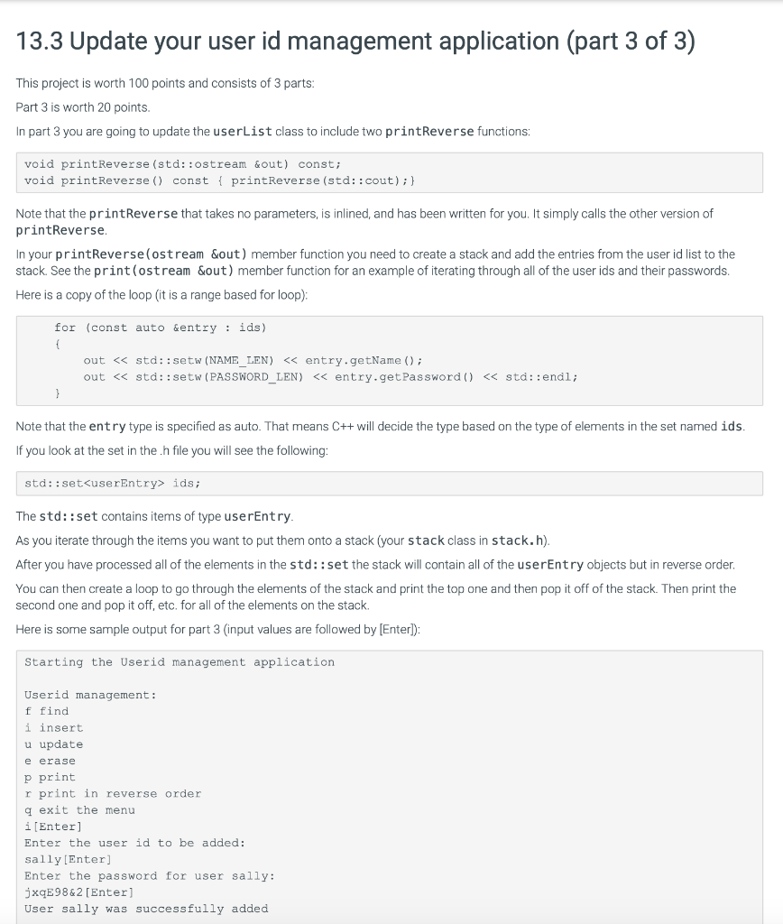 13.3 Update your user id management application (part | Chegg.com