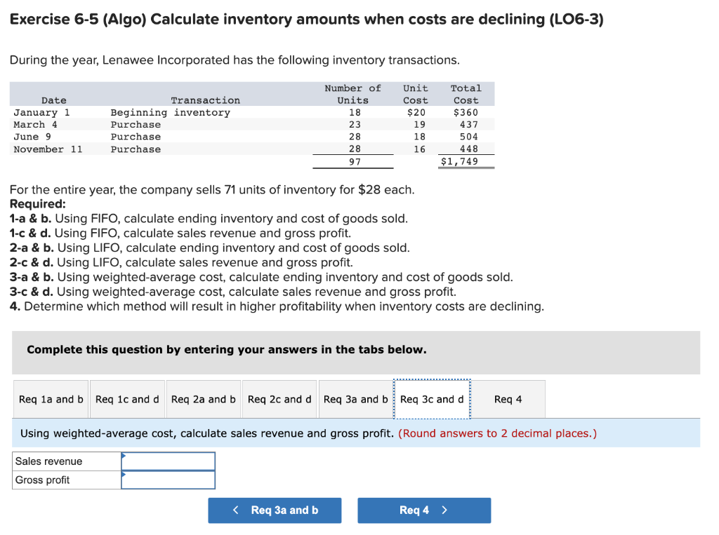Solved Exercise 6-5 (Algo) Calculate inventory amounts when | Chegg.com
