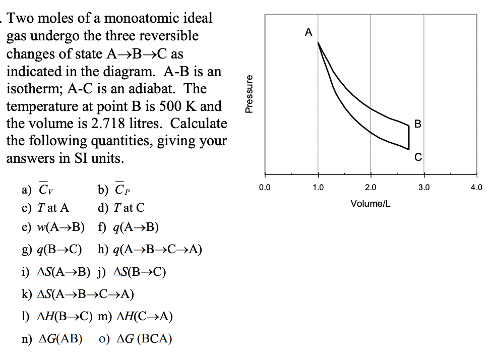 Solved . Two Moles Of A Monoatomic Ideal Gas Undergo The | Chegg.com