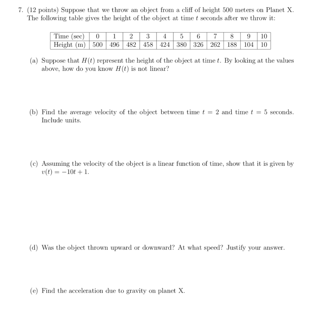 Solved 7. (12 points) Suppose that we throw an object from a | Chegg.com