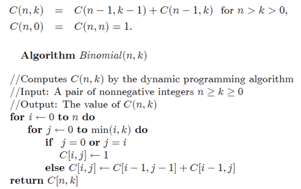 Solved The time and space efficiency for the Binomial(n,k) | Chegg.com