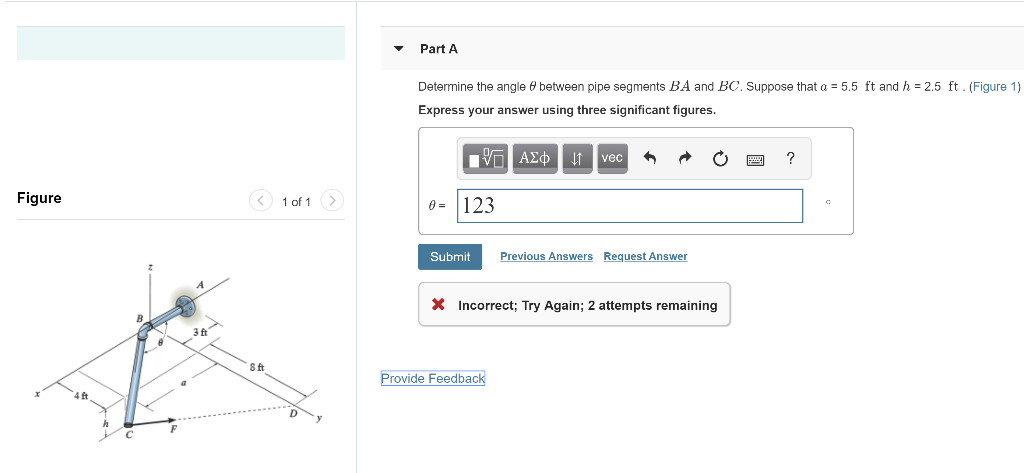 Solved Part A Determine the angle θ between pipe segments BA | Chegg.com