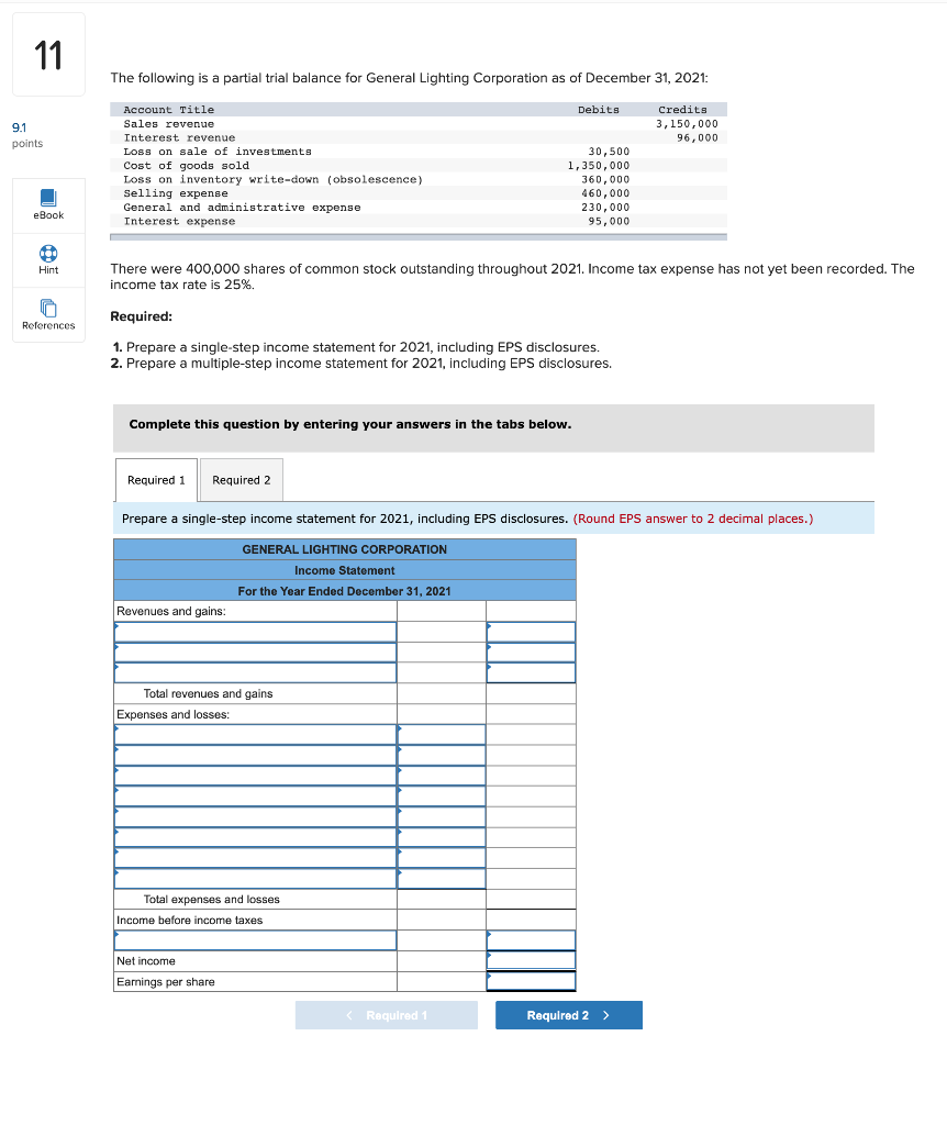 Solved 11 The following is a partial trial balance for | Chegg.com