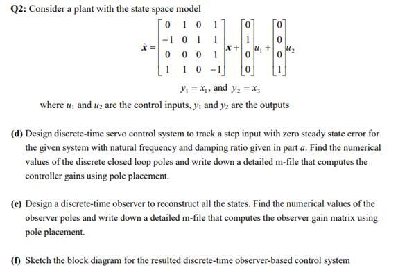 Solved Q2: Consider a plant with the state space model | Chegg.com