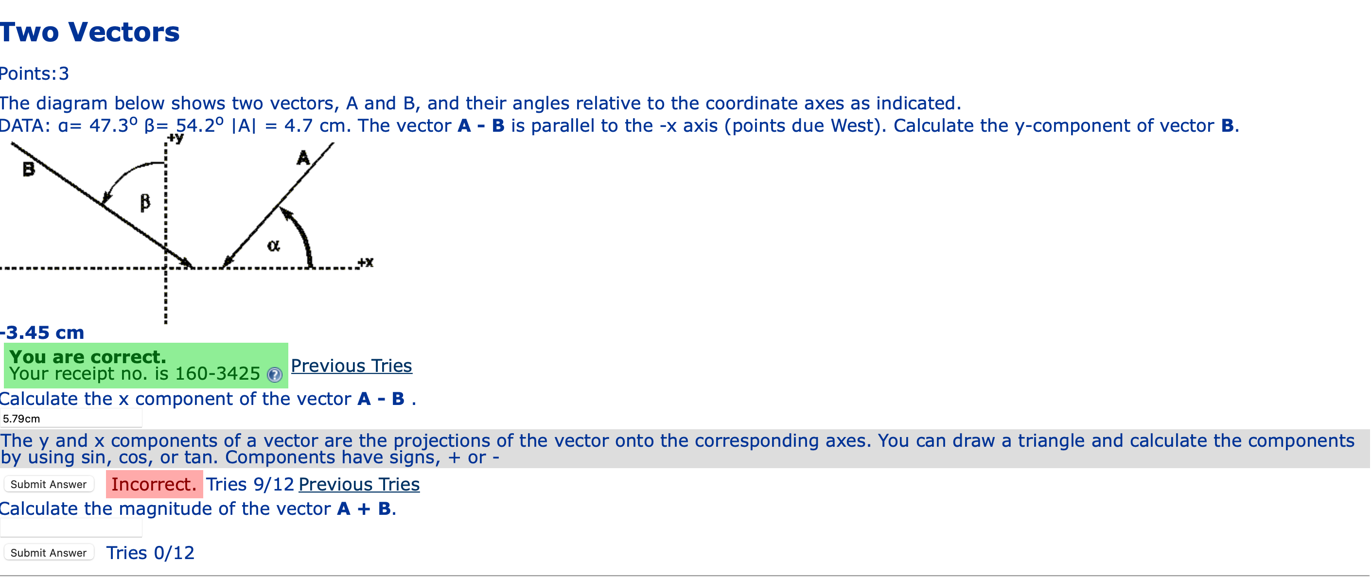 Solved Points: 3 The diagram below shows two vectors, A and | Chegg.com