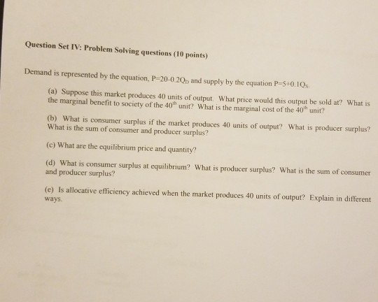 Solved Question Set IV: Problem Solving questions (10 | Chegg.com
