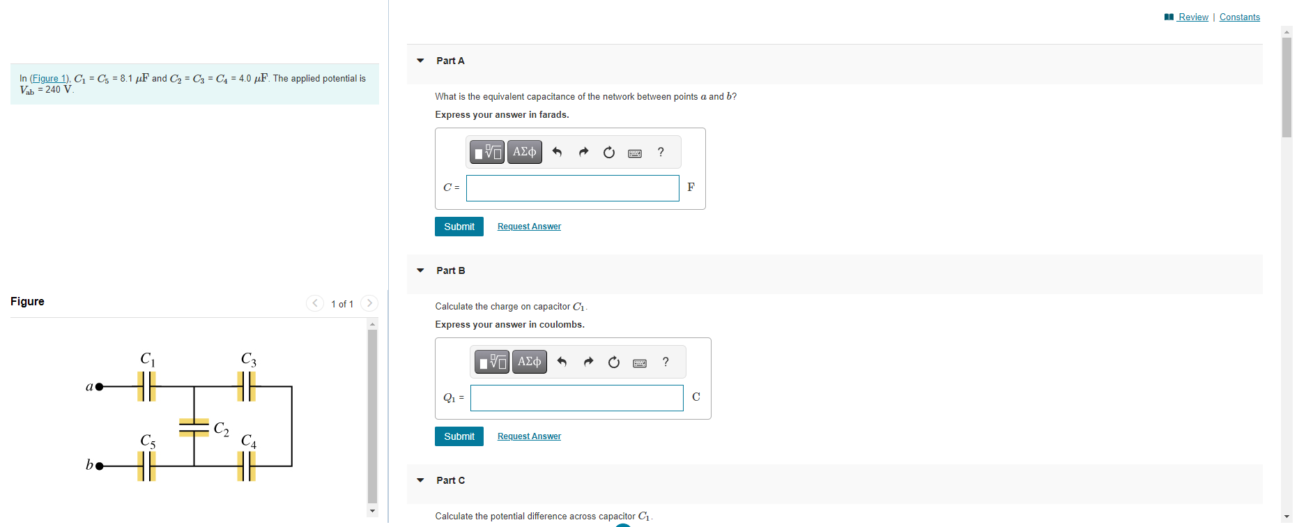 Solved In (Figure 1),C1=C5=8.1μF and C2=C3=C4=4.0μF. The | Chegg.com