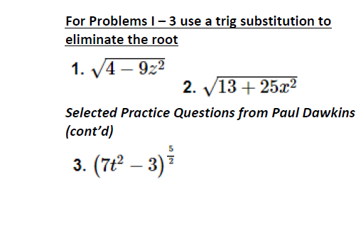 Solved For Problems I−3 use a trig substitution to eliminate | Chegg.com