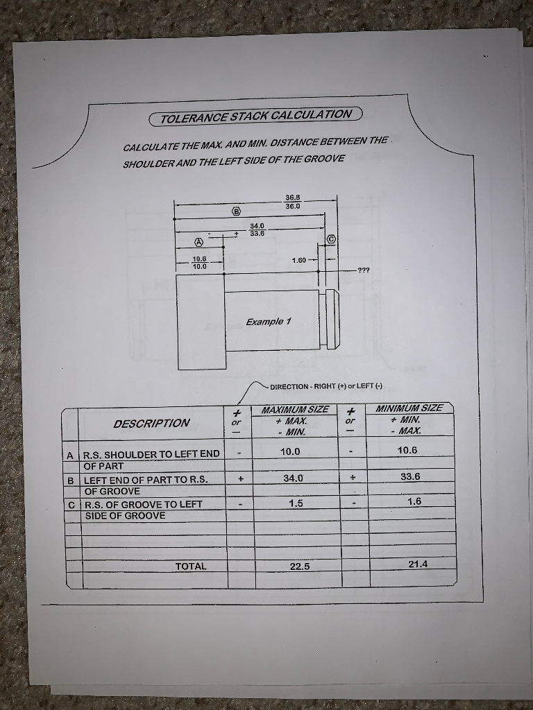 Tolerance Stack Worksheet Solved TOLERANCE STACK CALCULATION CALCULATE THE MAX. AND | Chegg.com