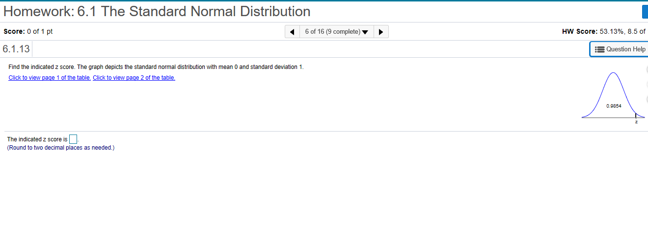 Solved Homework: 6.1 The Standard Normal Distribution 6 of | Chegg.com