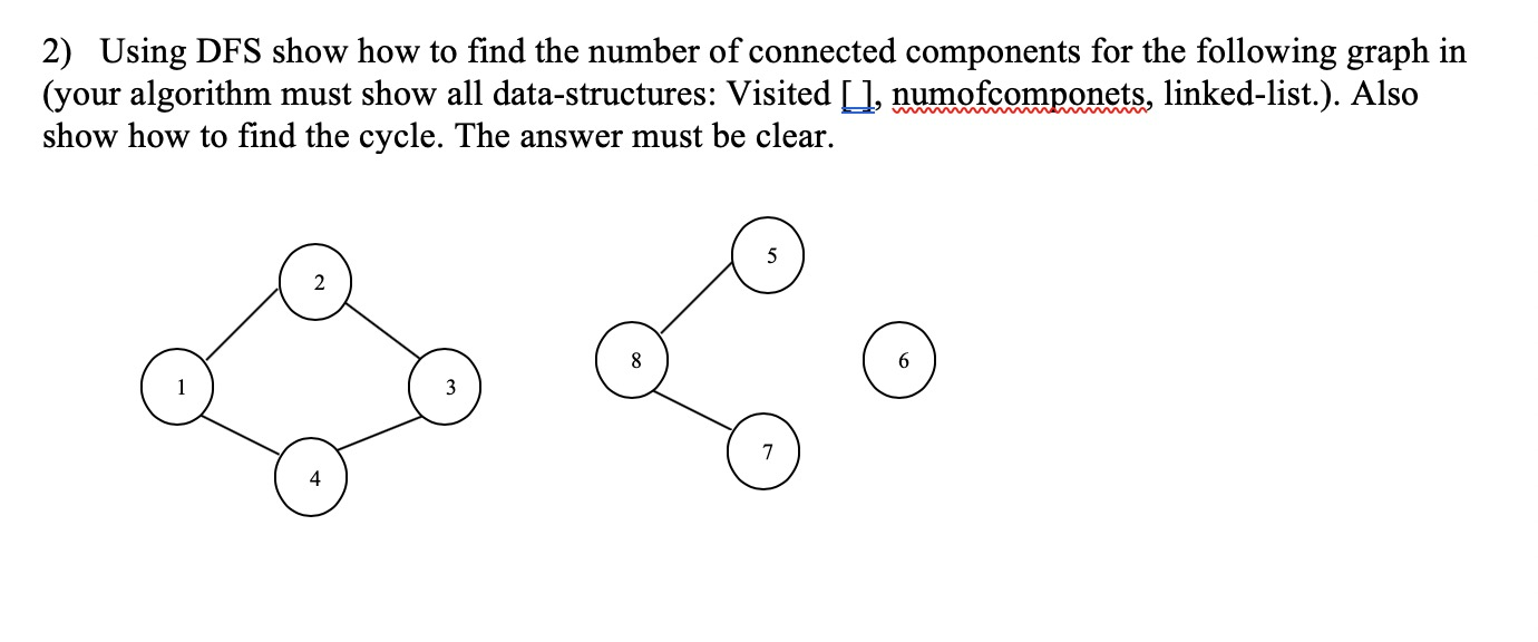 Solved 2) Using DFS show how to find the number of connected | Chegg.com