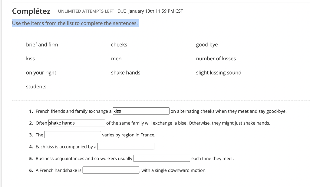 1. French friends and family exchange a on | Chegg.com