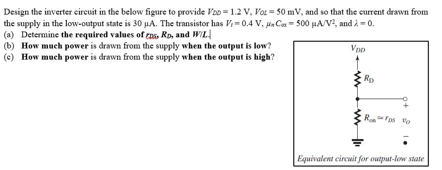 Solved Design the inverter circuit in ﻿the below figure to | Chegg.com