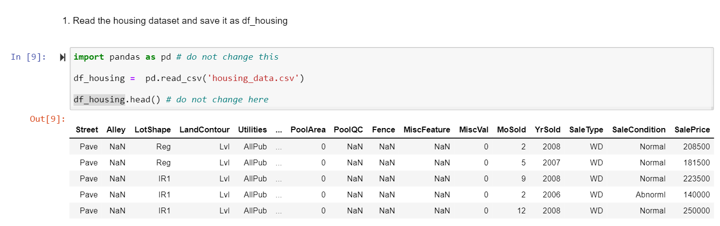 1. Read the housing dataset and save it as df_housing | Chegg.com