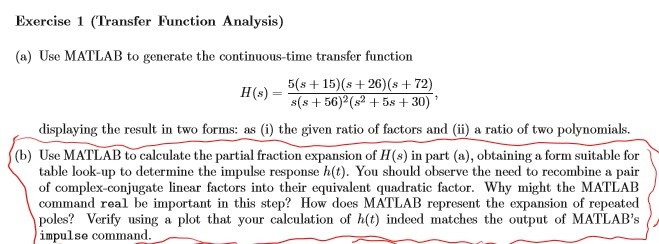 Solved Exercise 1 (Transfer Function Analysis) (a) Use | Chegg.com