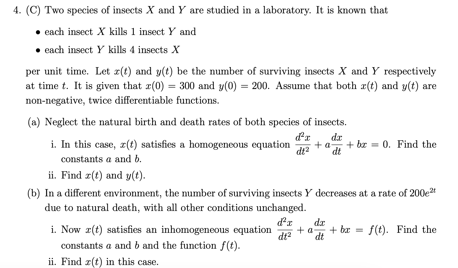 Solved 4. (C) Two Species Of Insects X And Y Are Studied In | Chegg.com