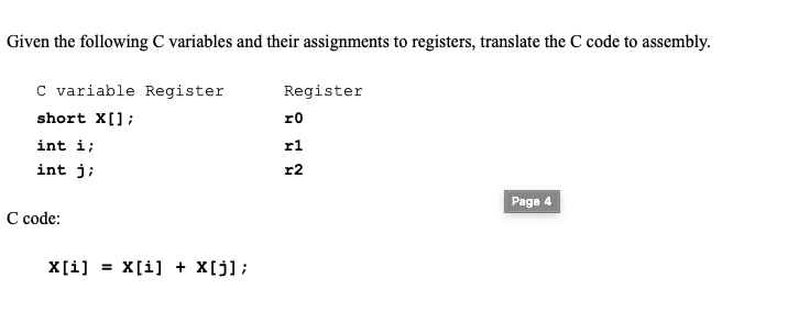 Given the following C variables and their assignments | Chegg.com