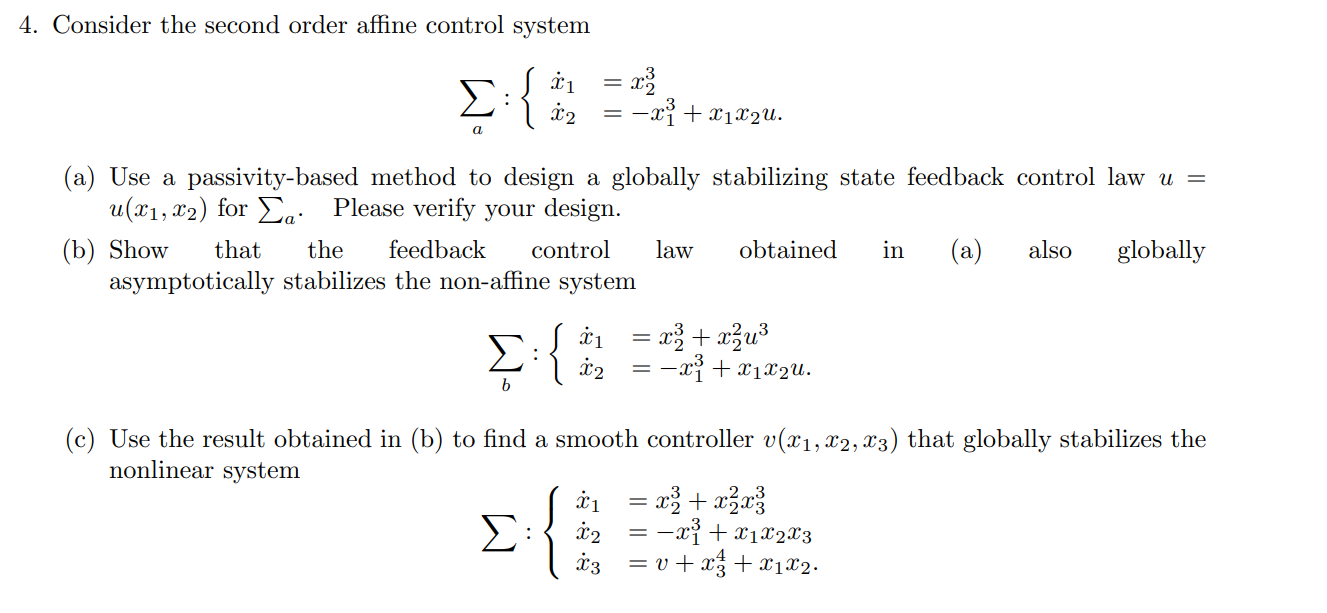 4. Consider the second order affine control system | Chegg.com