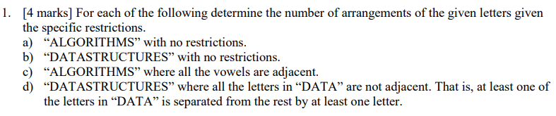 Solved [4 marks] For each of the following determine the | Chegg.com