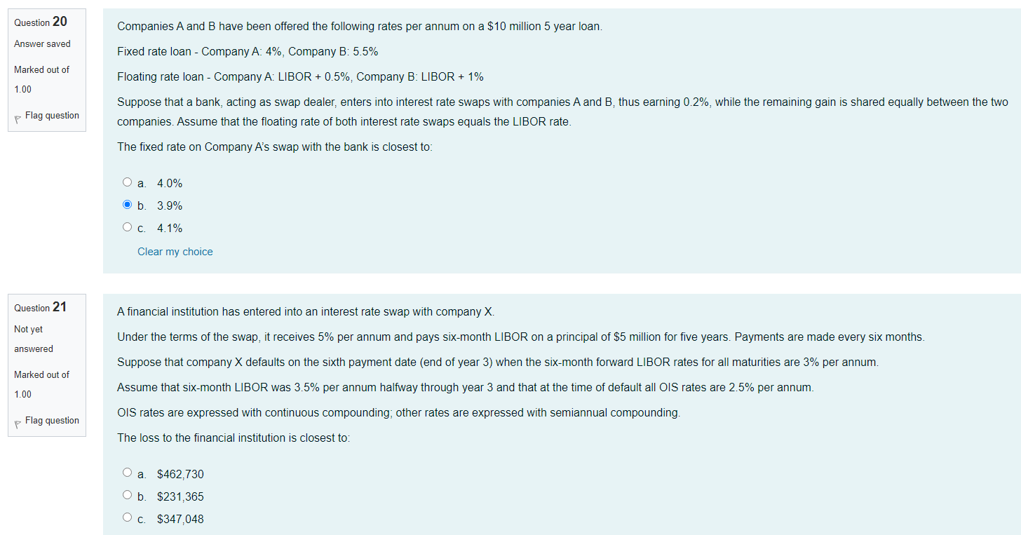 Solved Question 20 Companies A And B Have Been Offered The | Chegg.com