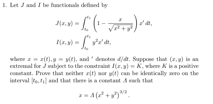 1 Let J And I Be Functionals Defined By 36 Chegg Com