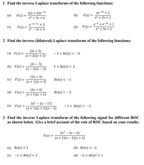 Solved 1 Find The Inverse Laplace Transforms Of The | Chegg.com