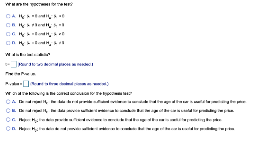 Solved The data for the age (in years) and price (in | Chegg.com