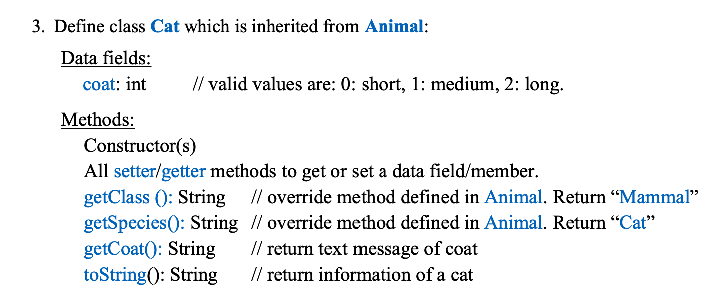Solved 3. Define class Cat which is inherited from Animal: 