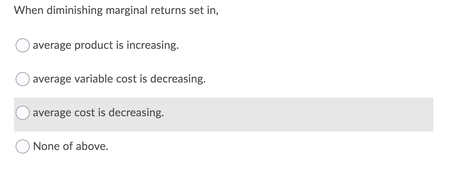 Solved When diminishing marginal returns set in, average | Chegg.com