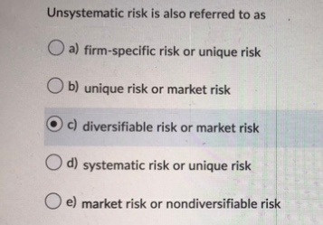Solved Unsystematic risk is also referred to as a) | Chegg.com
