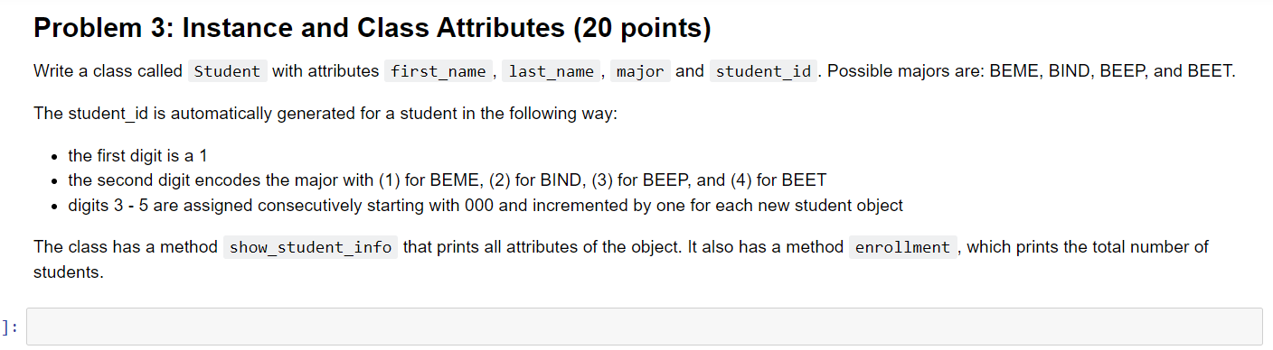 Solved Problem 3: Instance and Class Attributes (20 points) | Chegg.com