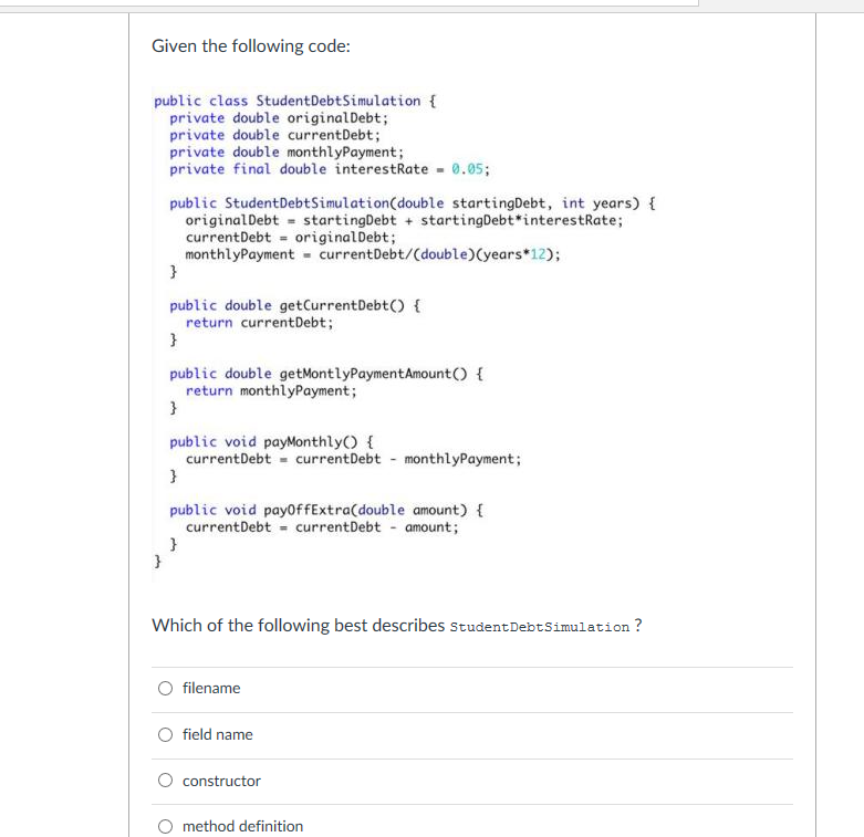 Solved Given the following code public class | Chegg.com