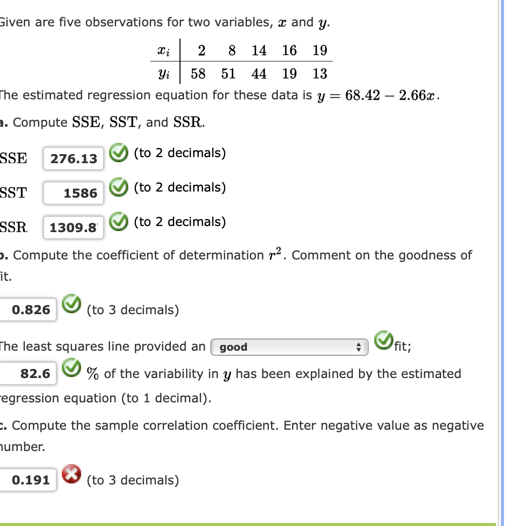 Solved Given are five observations for two variables, x and | Chegg.com