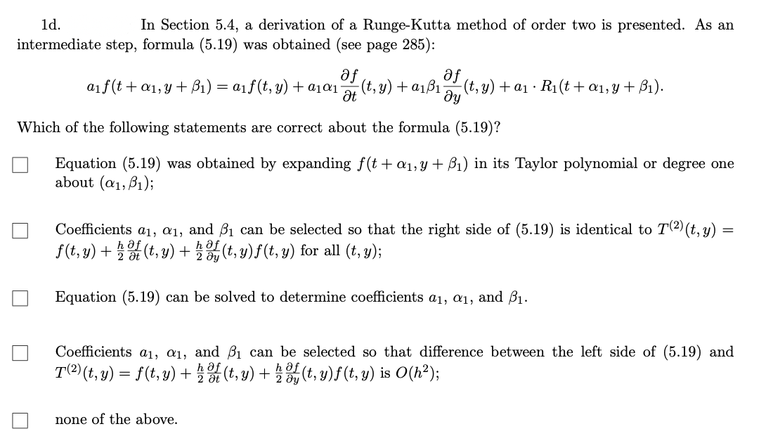 Solved 1d. In Section 5.4, a derivation of a Runge-Kutta | Chegg.com