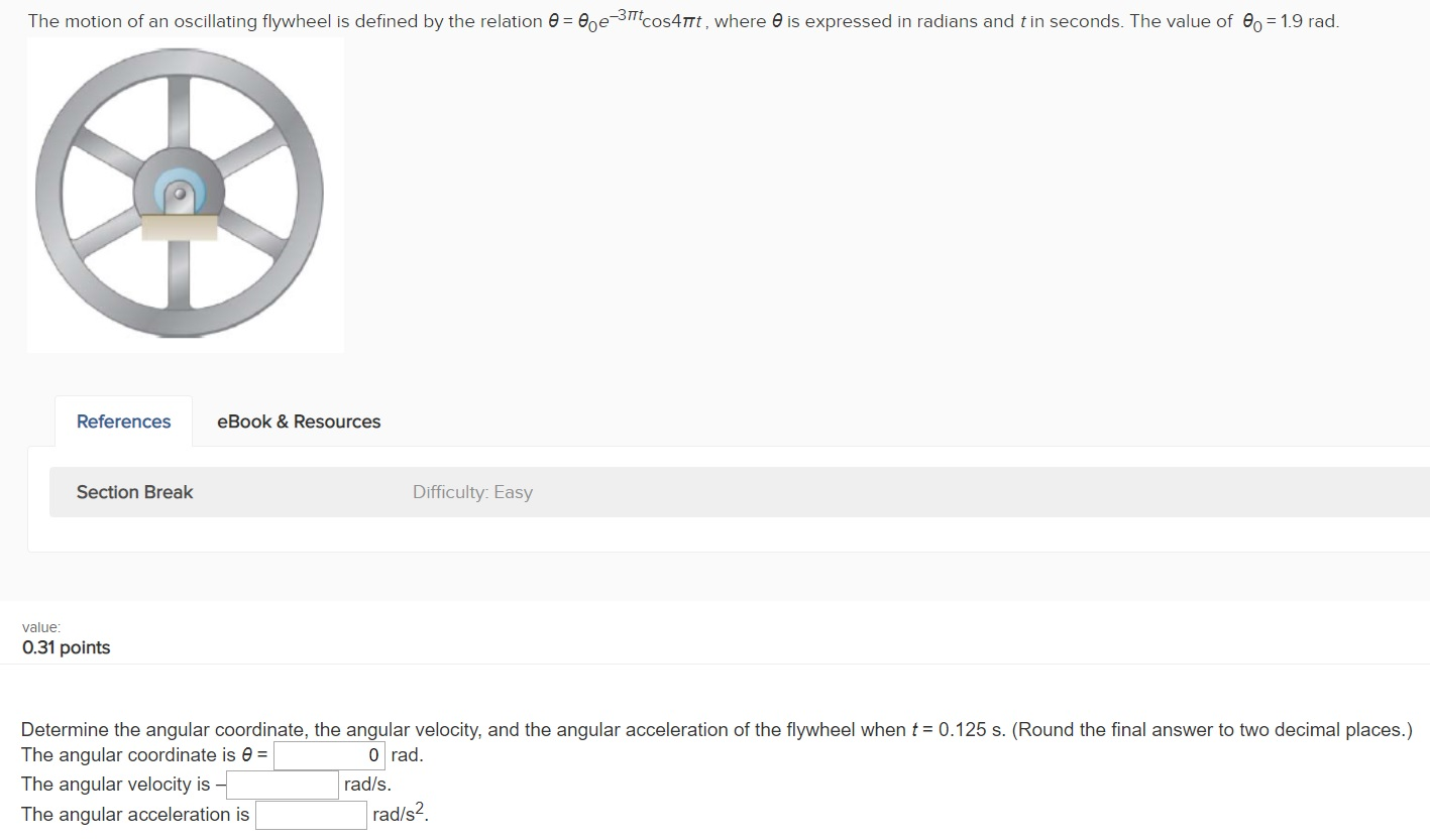 Solved The motion of an oscillating flywheel is defined by
